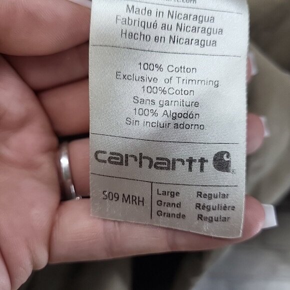 Carhartt Shacket Workwear Shirt Mens L Tan Brown 509MRH Distressed Flaw - Picture 14 of 16